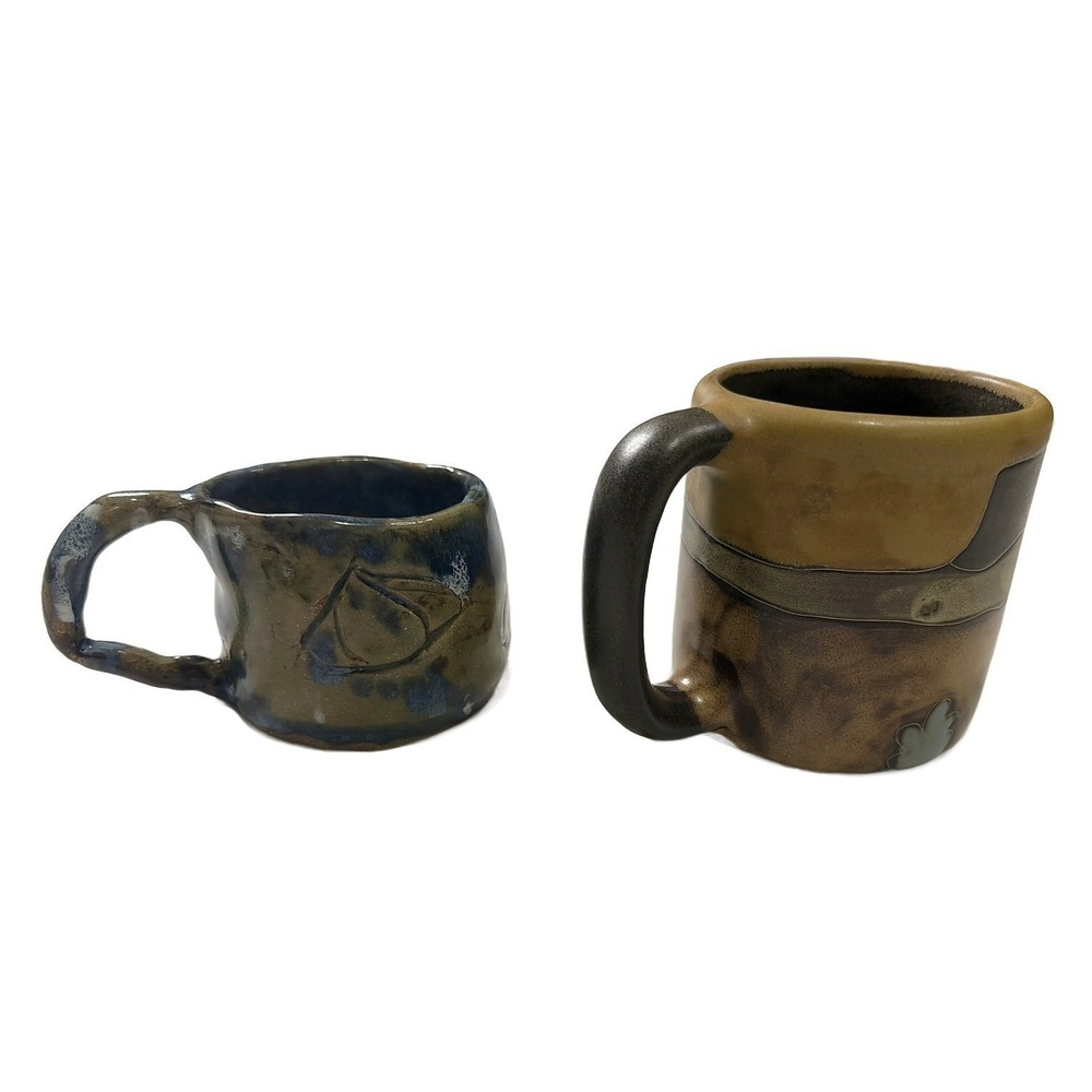 Mara Mexico Studio Pottery Cyclist Mug Hand Built Blue Glazed Organic Cup Set - Picture 2 of 16